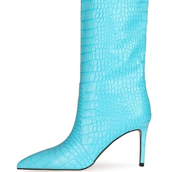 NIB SOLACE NEON PATENT FAUX CROC PRINT BOOTS, SIZE EU 39, US 8, TURQUOISE - Picture 6 of 9
